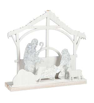 Lighted Wood and Metal Nativity Table Dècor