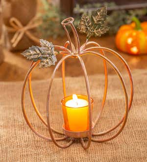 Golden Metal Pumpkin Candle Holder