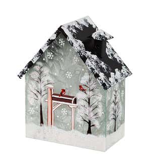 Lighted Glass Houses with Winter Scene Decor, Set of 2