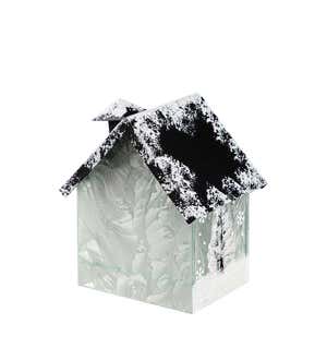 Lighted Glass Houses with Winter Scene Decor, Set of 2