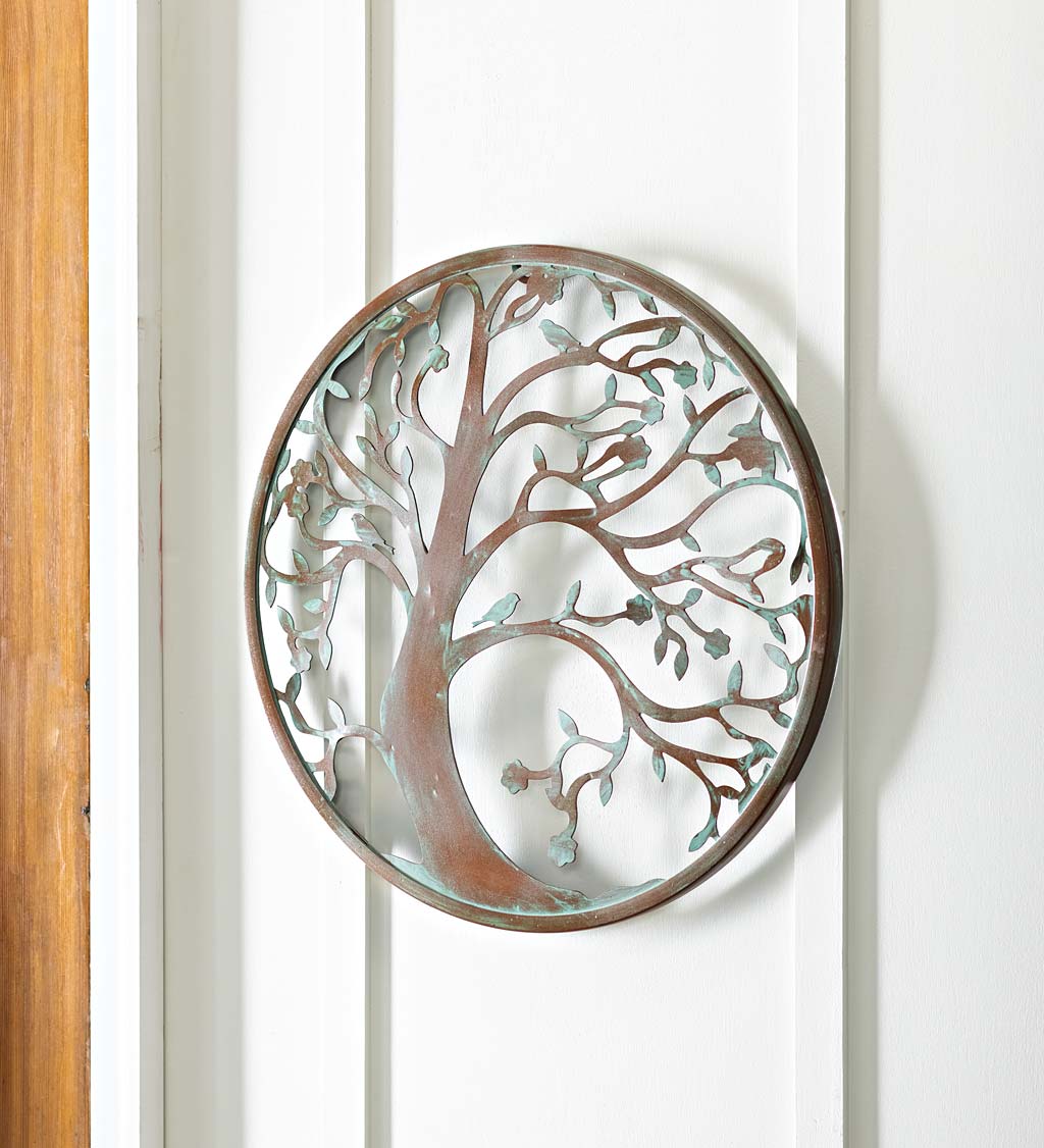 Tree & Songbird Distressed Metal Wall Art