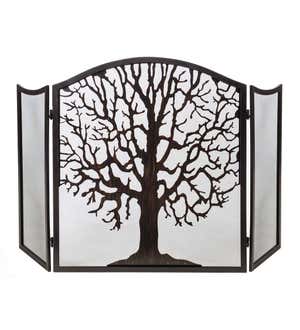 Tri-Fold Tree of Life Fireplace Screen and Spark Guard