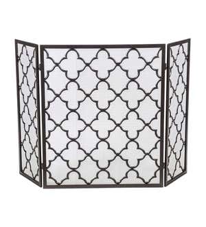 Tri-Fold Geometric Fireplace Screen and Spark Guard