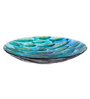 Shimmering School of Fish Glass Birdbath Basin