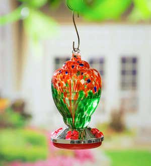Mutli-Colored Swirled Glass Hummingbird Feeder