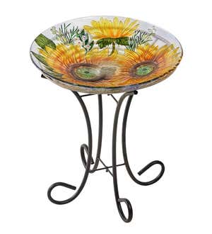 Glass Harvest Sunflower Solar Birdbath and Stand