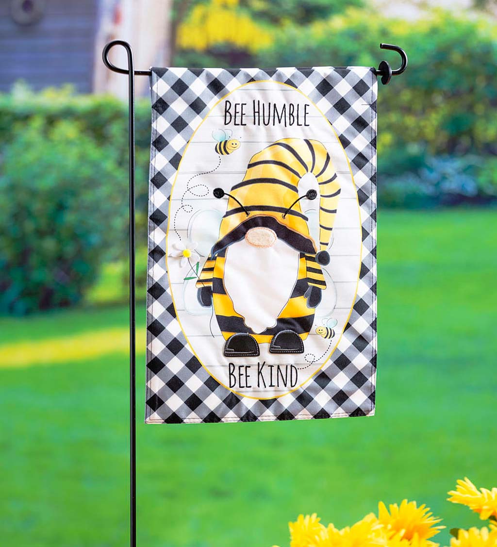 Bee Humble Bee Kind Gnome Linen Garden Flag