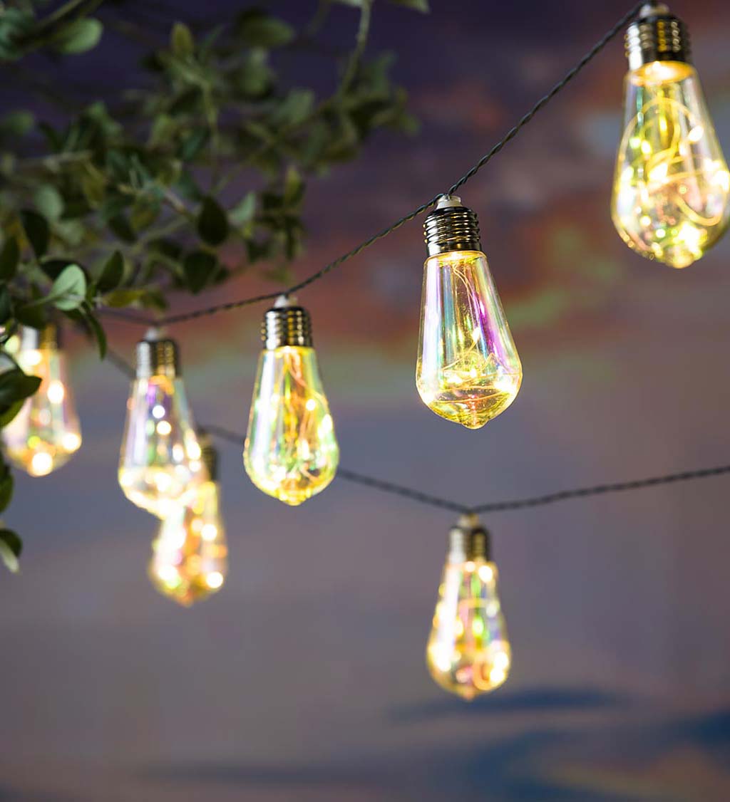 Solar Vintage-Style Iridescent Light Bulb String Lights