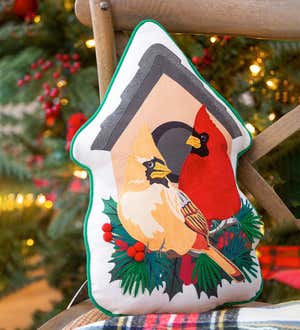 Cardinal Couple Birdhouse Shaped Pillow