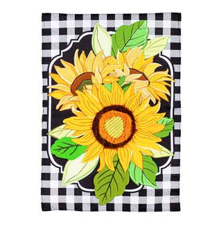 Sunflowers and Checks Linen Garden Flag