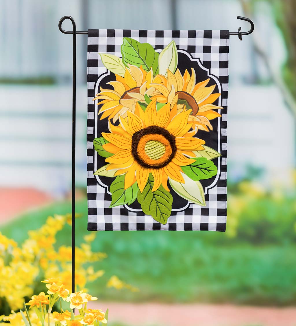 Sunflowers and Checks Linen Garden Flag