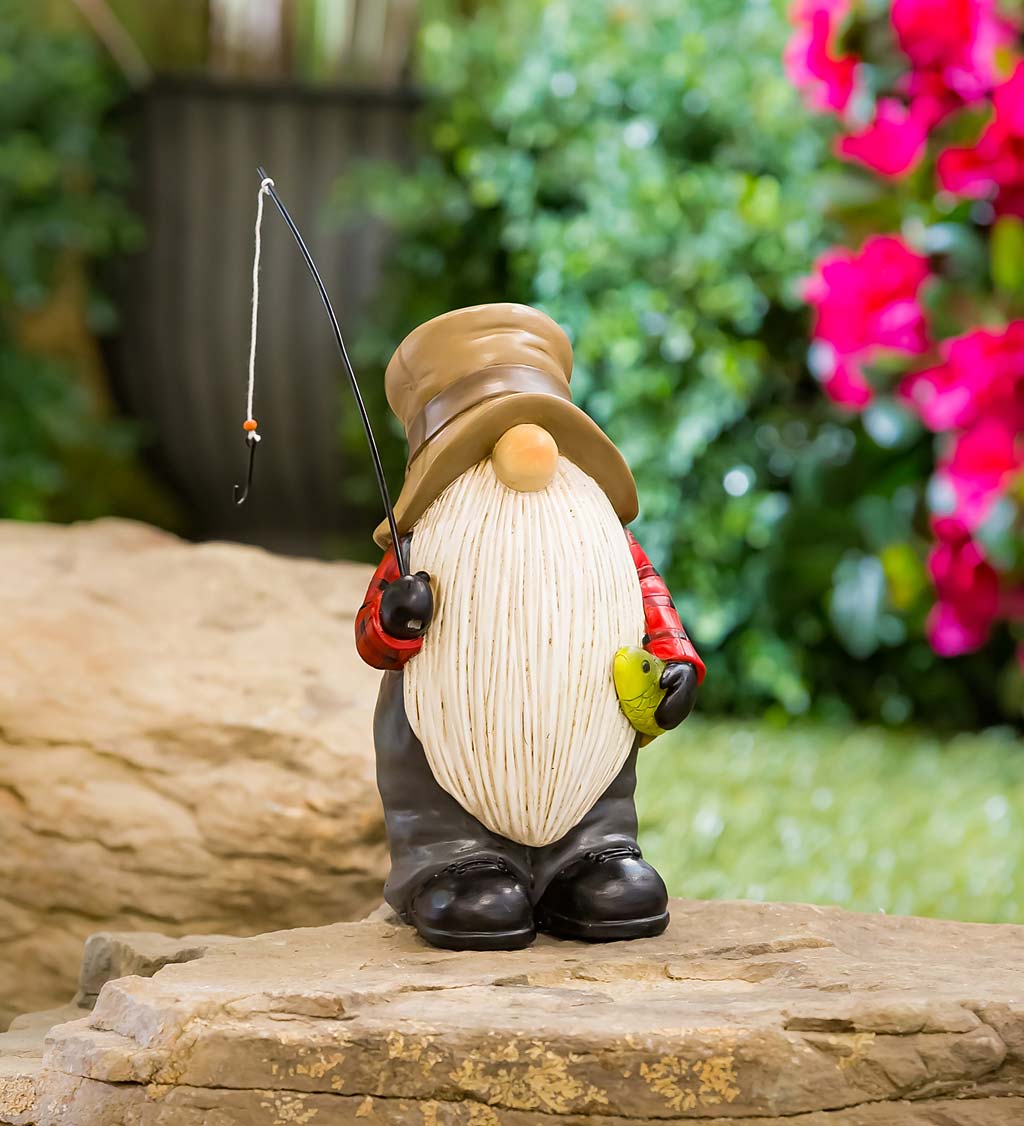 Outdoor Fisherman Boy Sculpture Fishing Garden Gnome Statue Yard
