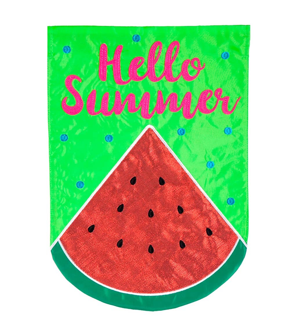 Hello Summer Watermelon Garden Applique Flag