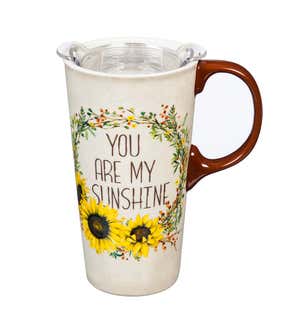 Sunflowers and Sunshine Ceramic Travel Mug with Box and Tritan Lid - Sunflower
