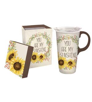 Sunflowers and Sunshine Ceramic Travel Mug with Box and Tritan Lid - Sunflower