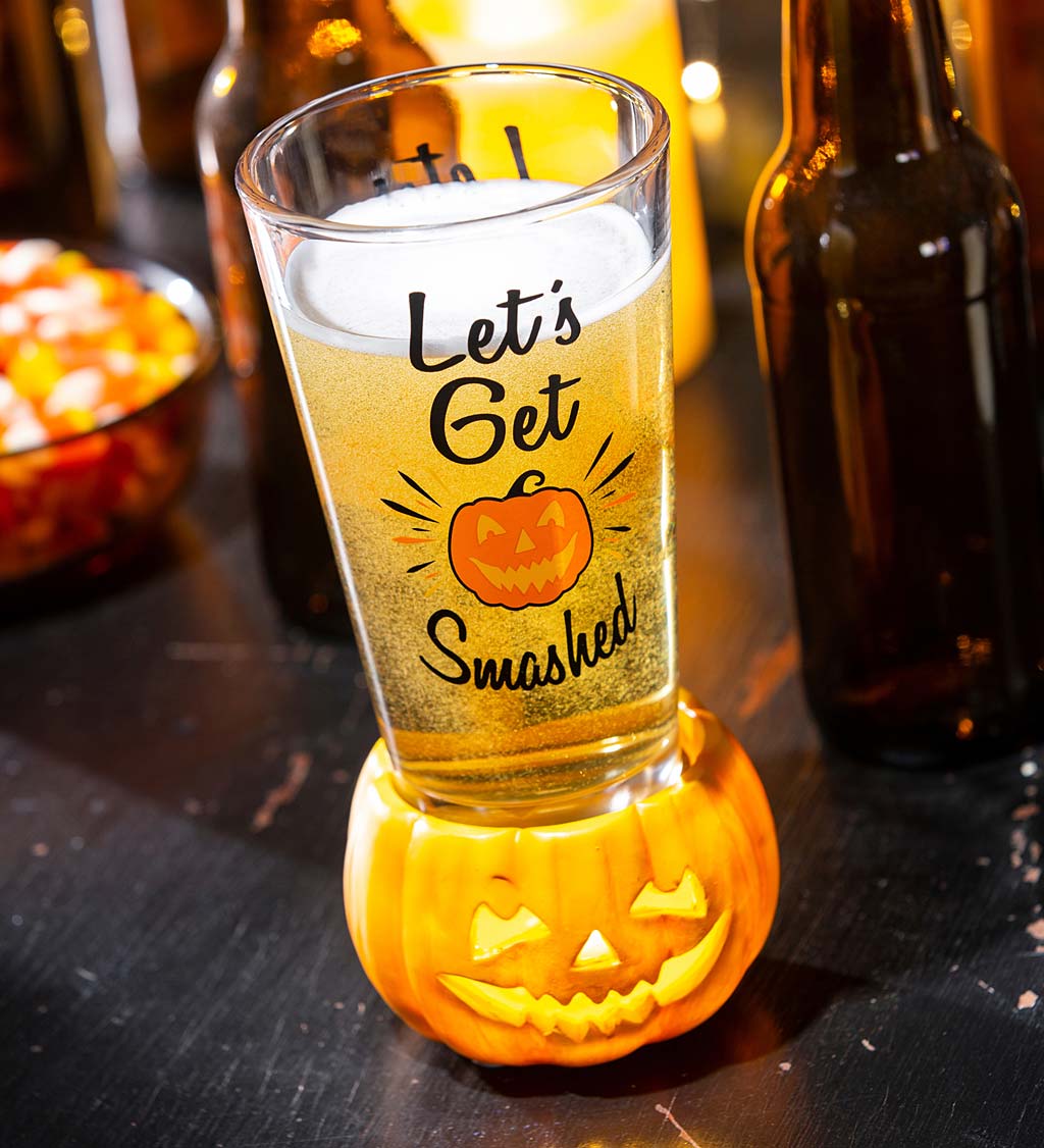 Pint Glass with LED Pumpkin Coaster