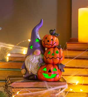 LED Polyresin Color Changing Gnome with Pumpkins Table Décor