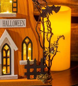 Wooden LED Halloween Haunted Pumpkin House Table Décor
