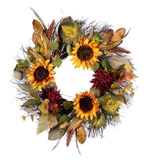 Sunflowers and Feathers Wreath