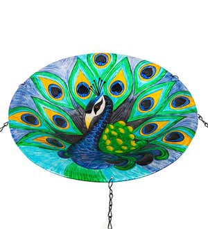 Glass Hanging Peacock Birdbath