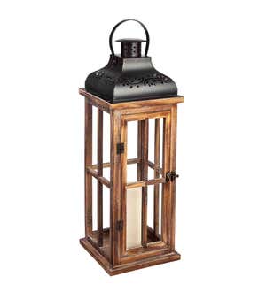 Nested Wood and Metal Lantern Set with LED Candles