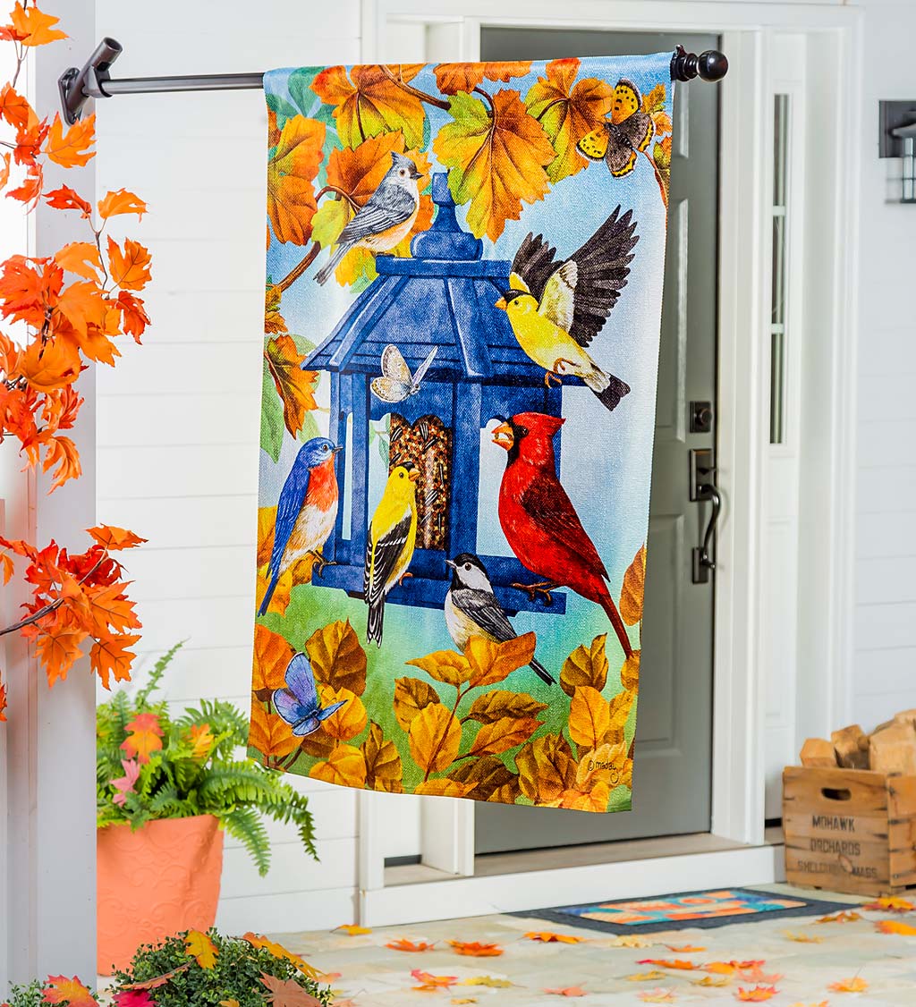 Fall Bird Feeder Suede House Flag