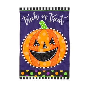 Patterned Jack-O-Lantern Applique Garden Flag