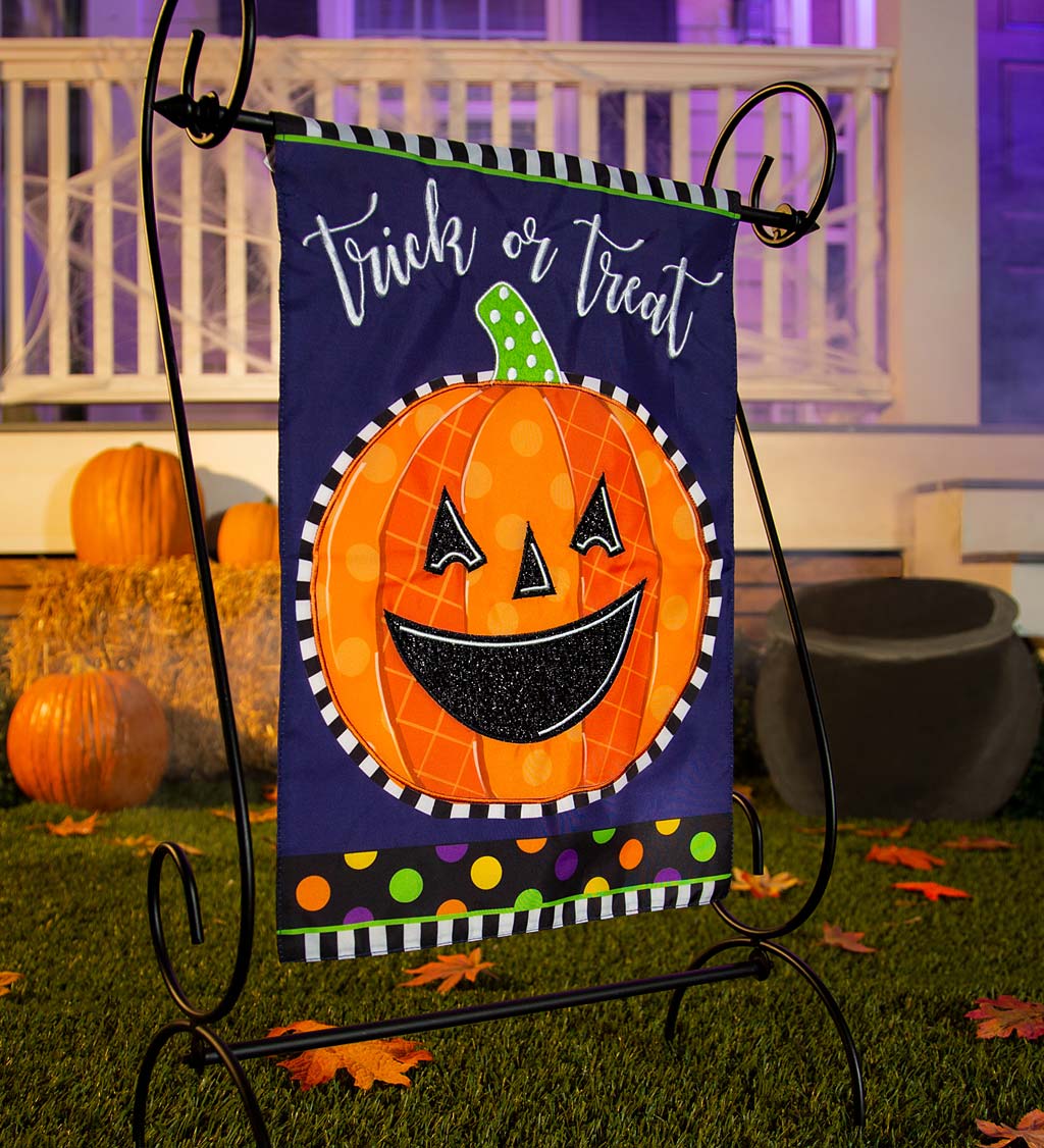 Patterned Jack-O-Lantern Applique Garden Flag