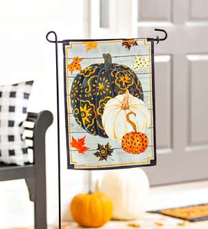 Patterned Pumpkins and Leaves Suede Garden Flag