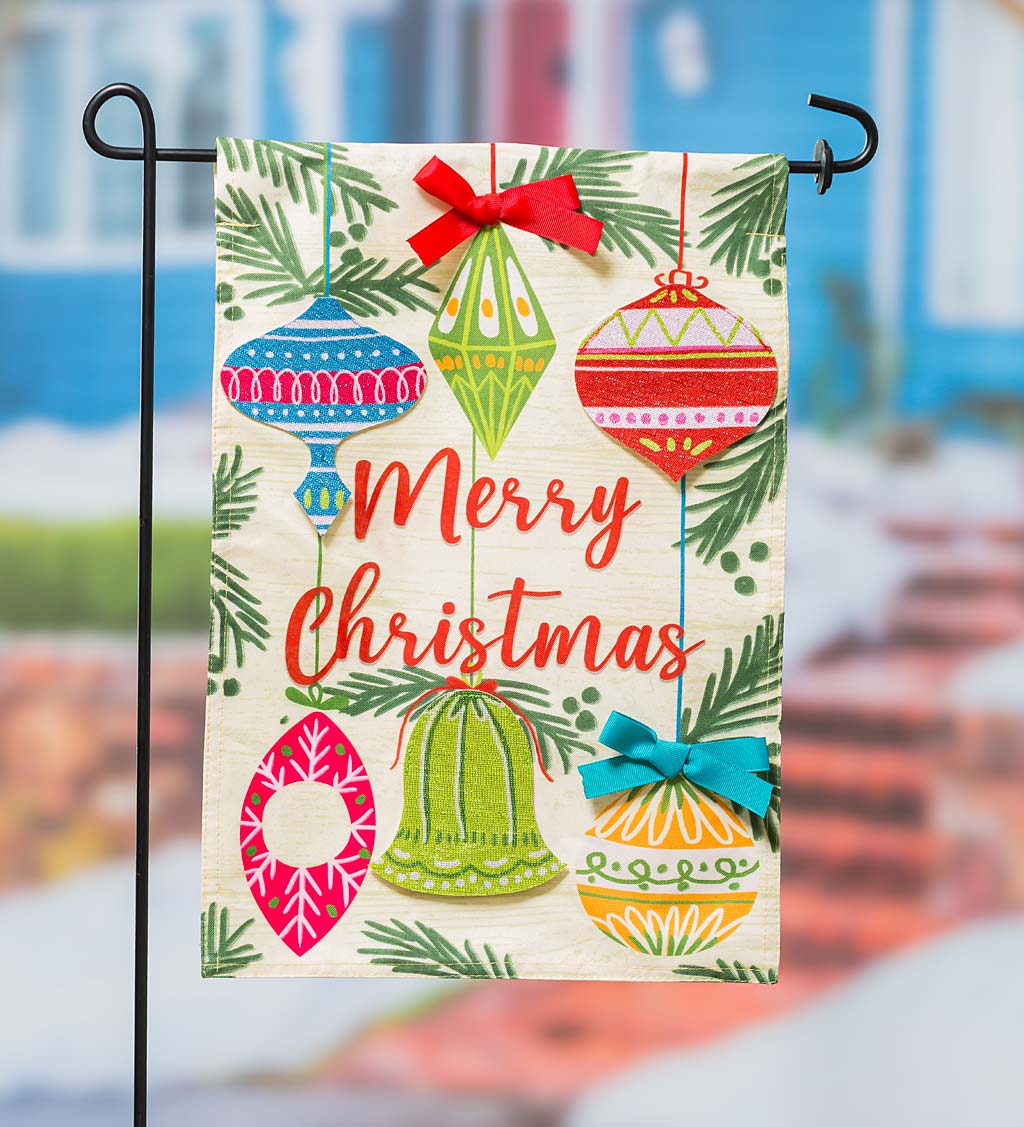 Merry Christmas Ornaments Linen Garden Flag