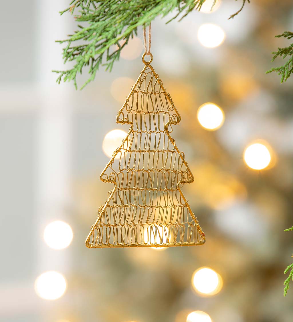Woven Metal Tree and Star Christmas Tree Ornaments, Set of 2