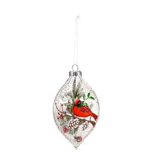 Glass Cardinal and Snow Christmas Tree Ornaments, Set of 2