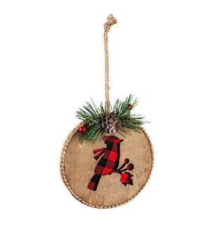 Plaid and Pine Cardinal Ornaments, Set of 2