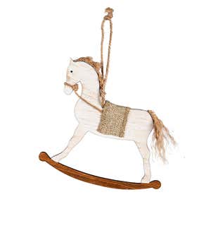 Wooden Rocking Horse Christmas Tree Ornaments, Set of 2