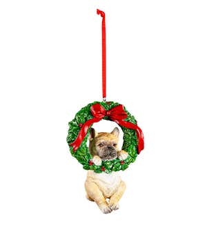 Dog Wreath Christmas Tree Ornaments, Set of 5