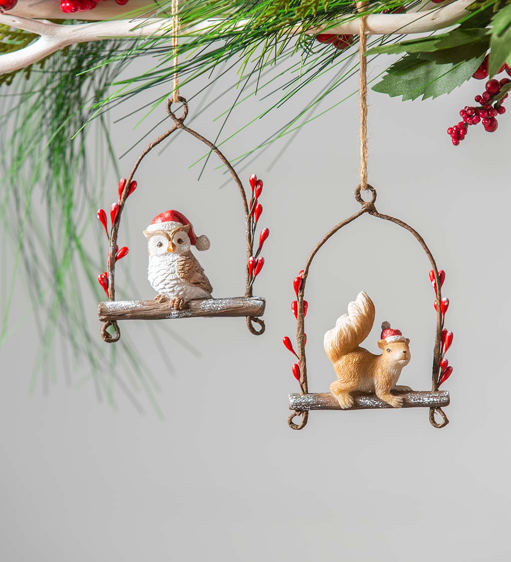 Squirrel and Owl Woodland Christmas Tree Ornaments, Set of 2