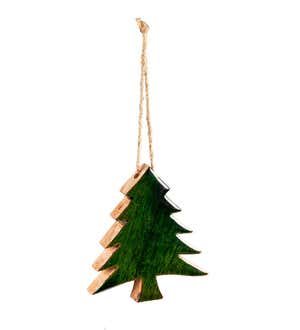 Wood Evergreen Christmas Tree Ornaments, Set of 2