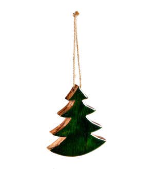 Wood Evergreen Christmas Tree Ornaments, Set of 2
