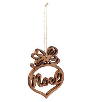 Stained Wood Noel and Love Script Christmas Tree Ornaments, Set of 2