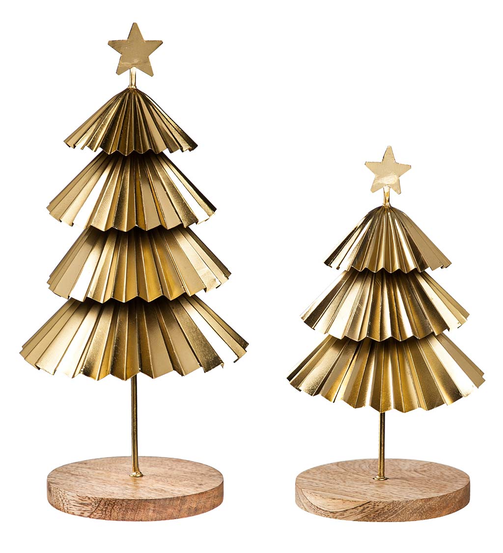 Gold Tiered Christmas Trees, Set of 2