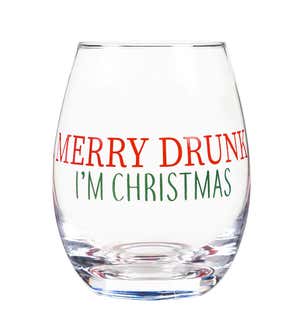 Merry Drunk, I’m Christmas 17 oz. Stemless Wine Glass With Gift Box