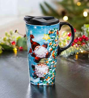 Christmas Gnomes 17 oz. Ceramic Travel Cup With Gift Box