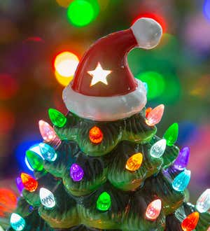 LED Ceramic Christmas Tree with Santa Hat