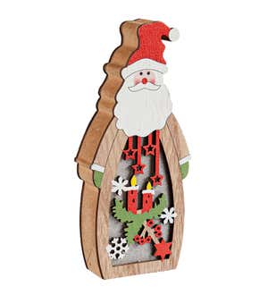 LED Santa and Snowman Wooden Christmas Figures, Set of 2