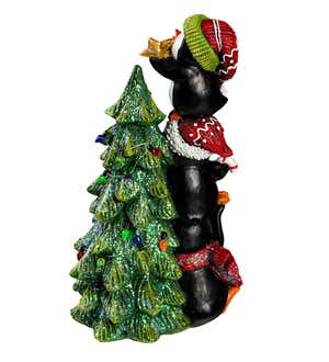 Stacked Penguins and Christmas Tree Figurine