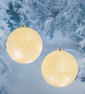 Indoor/Outdoor LED Glitter Laced Ball Ornaments, Set of 2