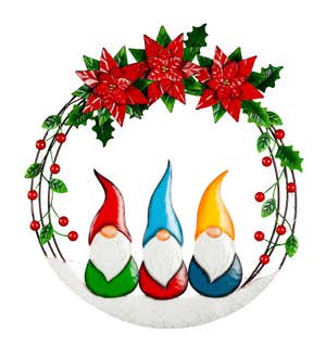 Three Gnomes Poinsettia Metal Wreath