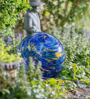 Art Glass Swirled Gazing Ball with Stand