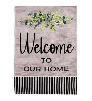 Wood Grain Welcome Burlap Garden Flag