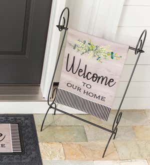 Wood Grain Welcome Burlap Garden Flag